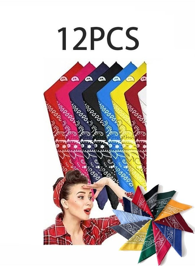 Hikma Beauty Paisley Print Bandanas Multi-Purpose Assorted Cowboy Bandanas Unisex Head Wrap Scarf Wristband for Adults and Kids 22x22 inch (12 Pcs) - Image 1